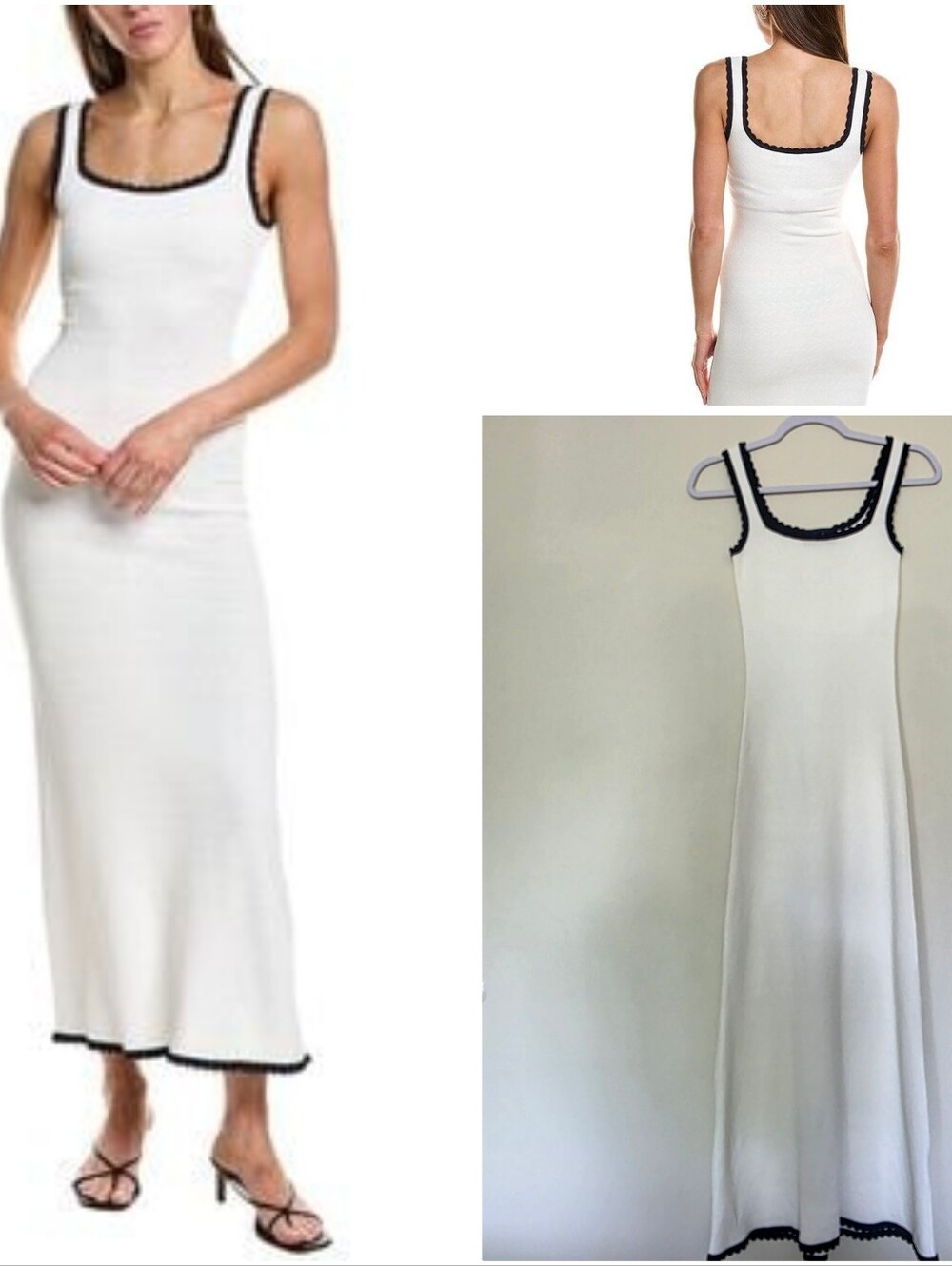 Rowing Blazers Scallop Trim Textured Knit Maxi Dress Cream Navy XS NWT